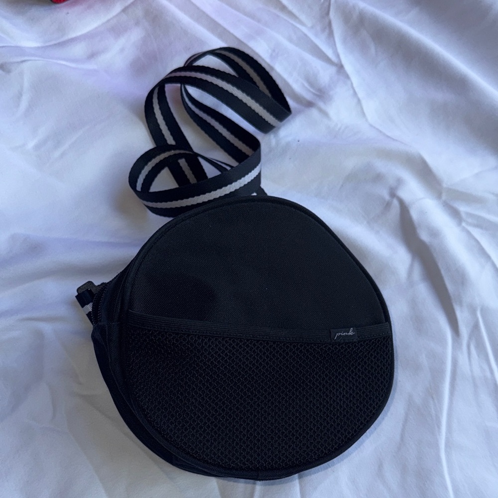 PINK Victoria's Secret Black Crossbody Bag with Striped Strap